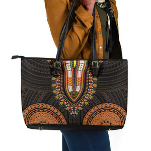 African Dashiki and Polynesian Pattern Leather Tote Bag Gold