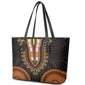 African Dashiki and Polynesian Pattern Leather Tote Bag Gold