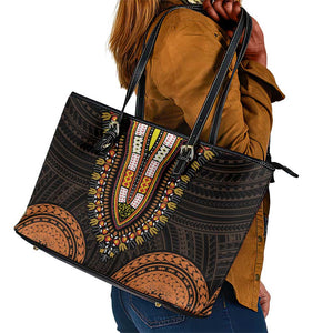 African Dashiki and Polynesian Pattern Leather Tote Bag Gold