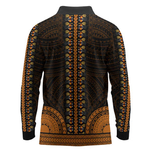 African Dashiki and Polynesian Pattern Long Sleeve Polo Shirt Gold