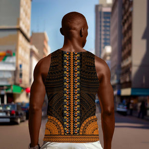 African Dashiki and Polynesian Pattern Men Tank Top Gold