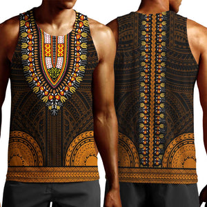 African Dashiki and Polynesian Pattern Men Tank Top Gold