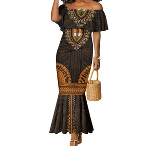 African Dashiki and Polynesian Pattern Mermaid Dress Gold