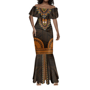 African Dashiki and Polynesian Pattern Mermaid Dress Gold