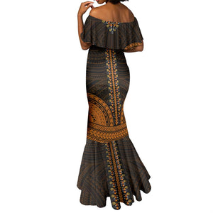 African Dashiki and Polynesian Pattern Mermaid Dress Gold