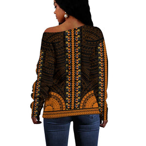 African Dashiki and Polynesian Pattern Off Shoulder Sweater Gold