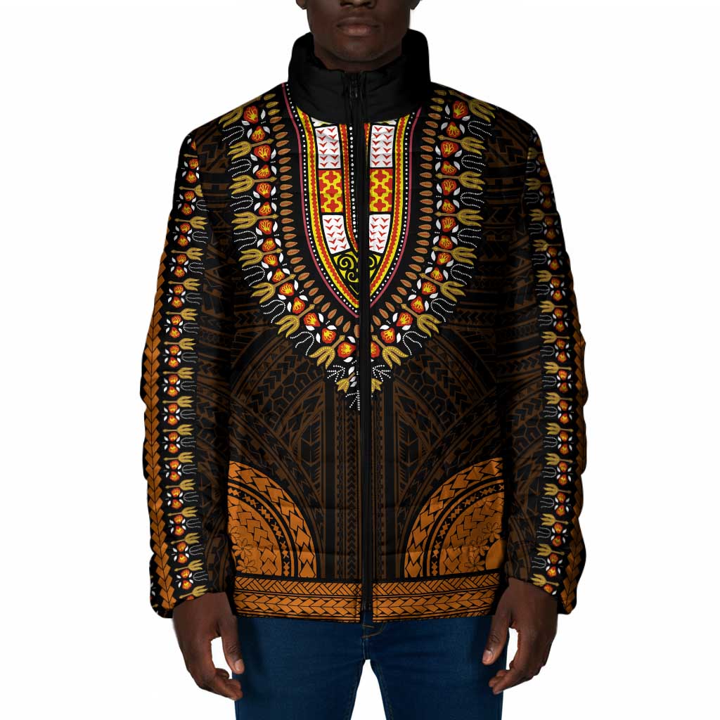 African Dashiki and Polynesian Pattern Padded Jacket Gold