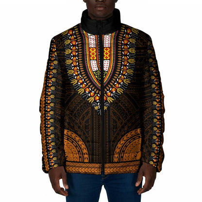 African Dashiki and Polynesian Pattern Padded Jacket Gold