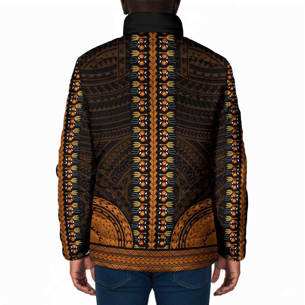 African Dashiki and Polynesian Pattern Padded Jacket Gold