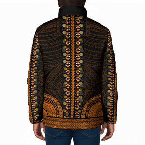 African Dashiki and Polynesian Pattern Padded Jacket Gold