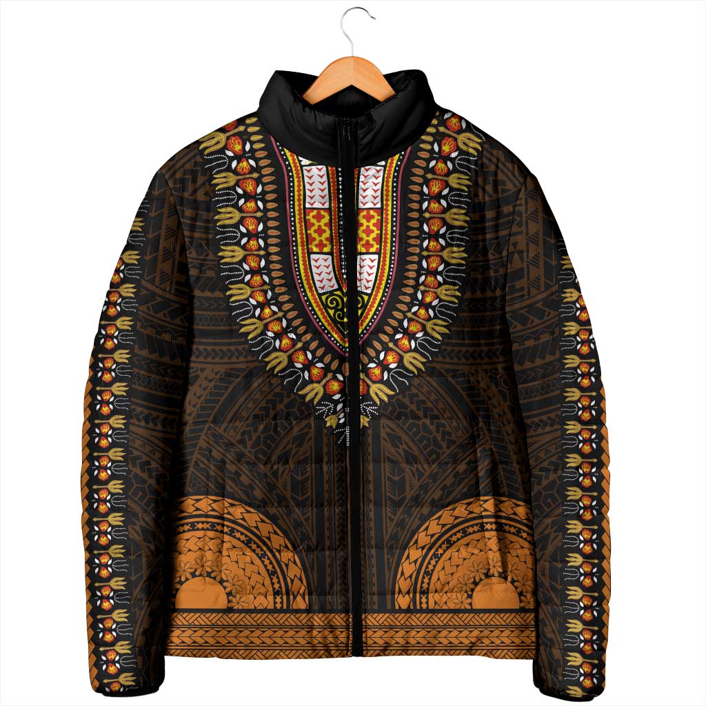 African Dashiki and Polynesian Pattern Padded Jacket Gold