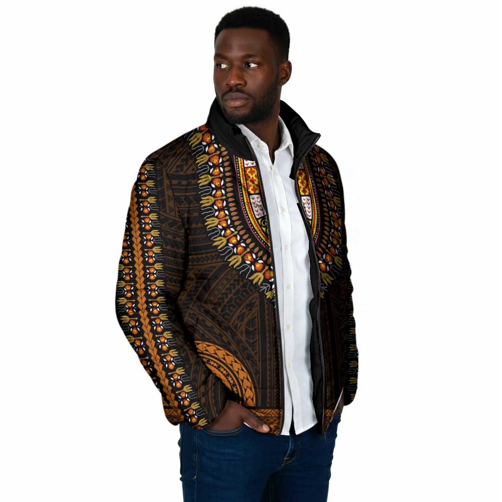 African Dashiki and Polynesian Pattern Padded Jacket Gold