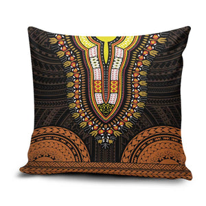 African Dashiki and Polynesian Pattern Pillow Cover Gold