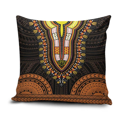 African Dashiki and Polynesian Pattern Pillow Cover Gold