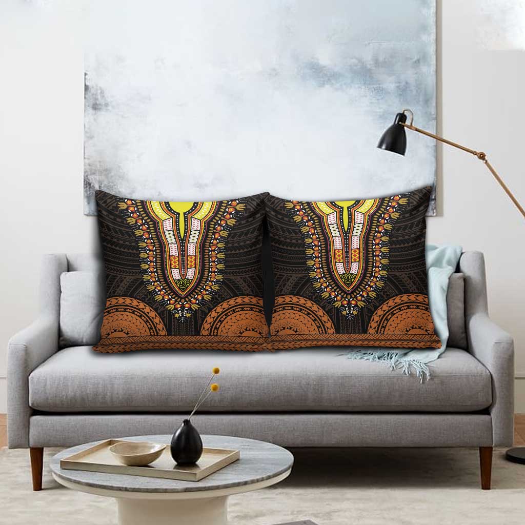 African Dashiki and Polynesian Pattern Pillow Cover Gold