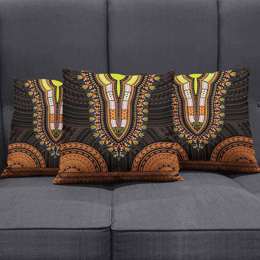 African Dashiki and Polynesian Pattern Pillow Cover Gold