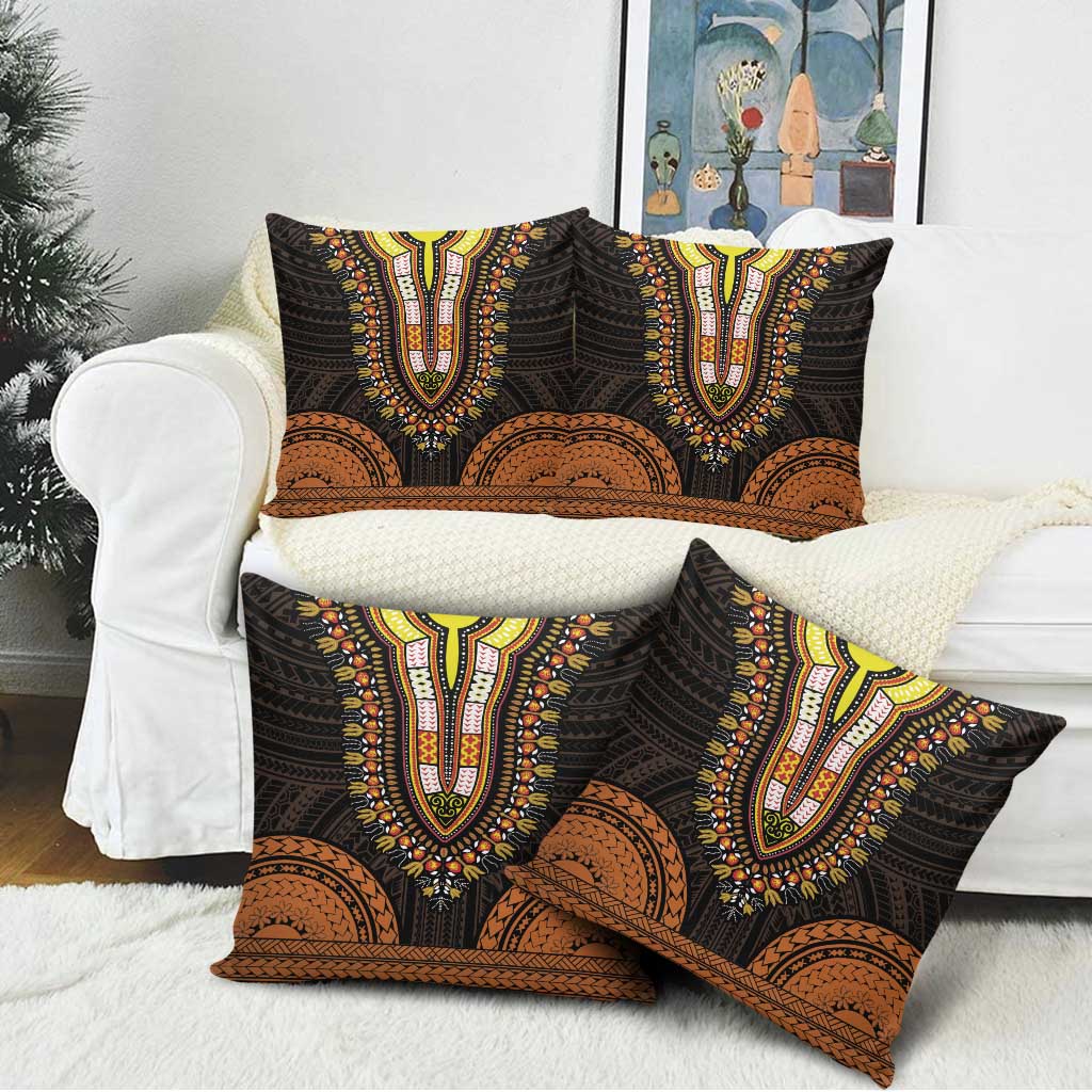 African Dashiki and Polynesian Pattern Pillow Cover Gold