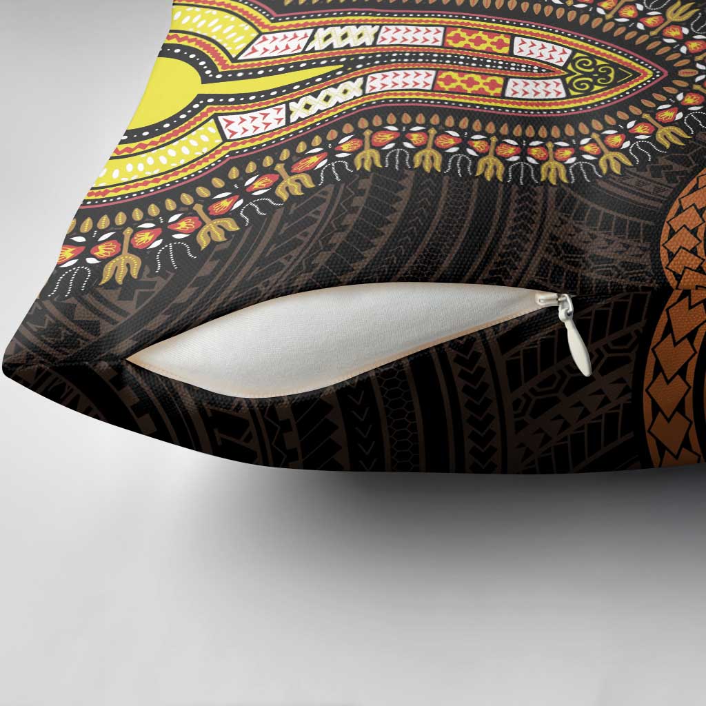 African Dashiki and Polynesian Pattern Pillow Cover Gold