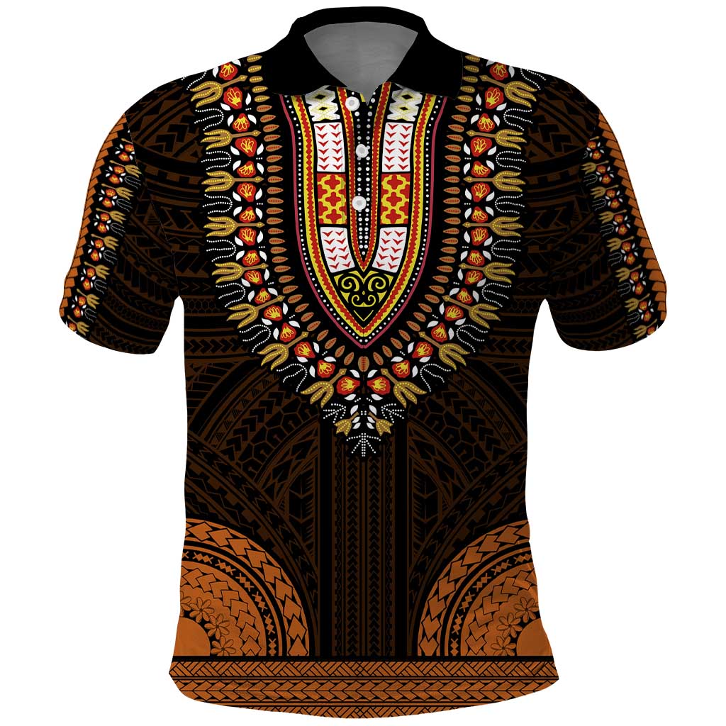 African Dashiki and Polynesian Pattern Polo Shirt Gold