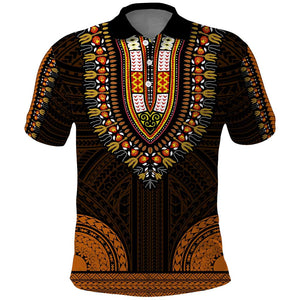 African Dashiki and Polynesian Pattern Polo Shirt Gold