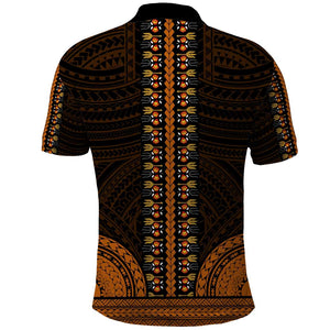 African Dashiki and Polynesian Pattern Polo Shirt Gold