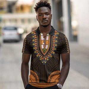 African Dashiki and Polynesian Pattern Polo Shirt Gold