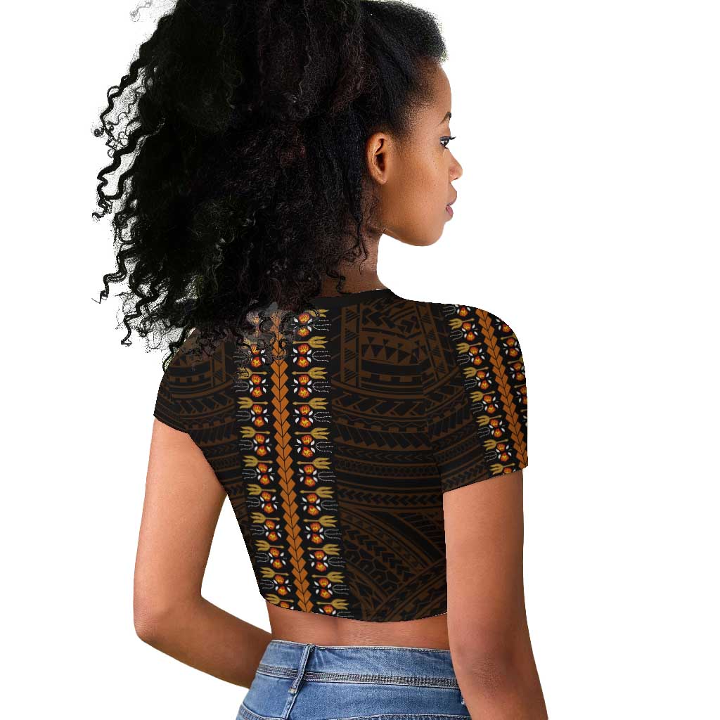 African Dashiki and Polynesian Pattern Raglan Cropped T shirt Gold