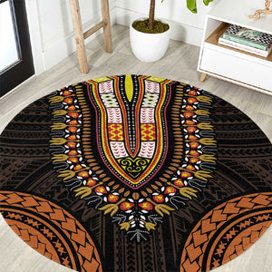 African Dashiki and Polynesian Pattern Round Carpet Gold