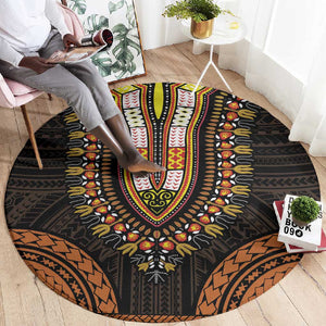 African Dashiki and Polynesian Pattern Round Carpet Gold