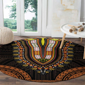 African Dashiki and Polynesian Pattern Round Carpet Gold