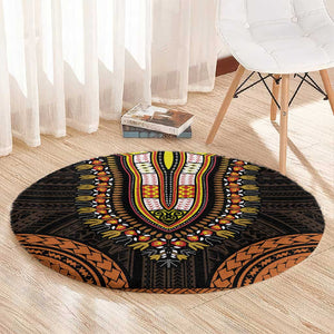 African Dashiki and Polynesian Pattern Round Carpet Gold