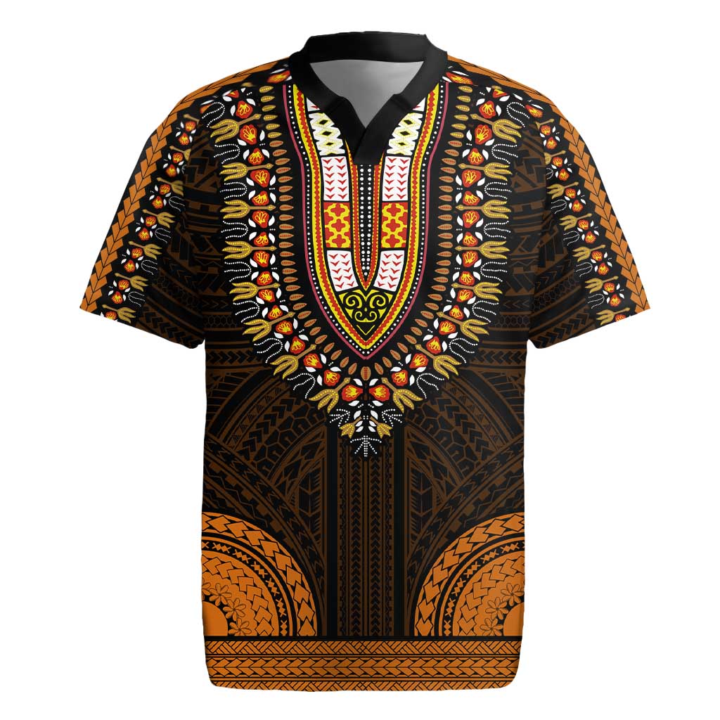 African Dashiki and Polynesian Pattern Rugby Jersey Gold