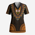 African Dashiki and Polynesian Pattern Scrub Top Gold