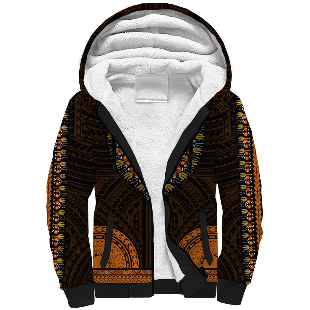 African Dashiki and Polynesian Pattern Sherpa Hoodie Gold