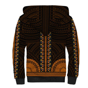 African Dashiki and Polynesian Pattern Sherpa Hoodie Gold