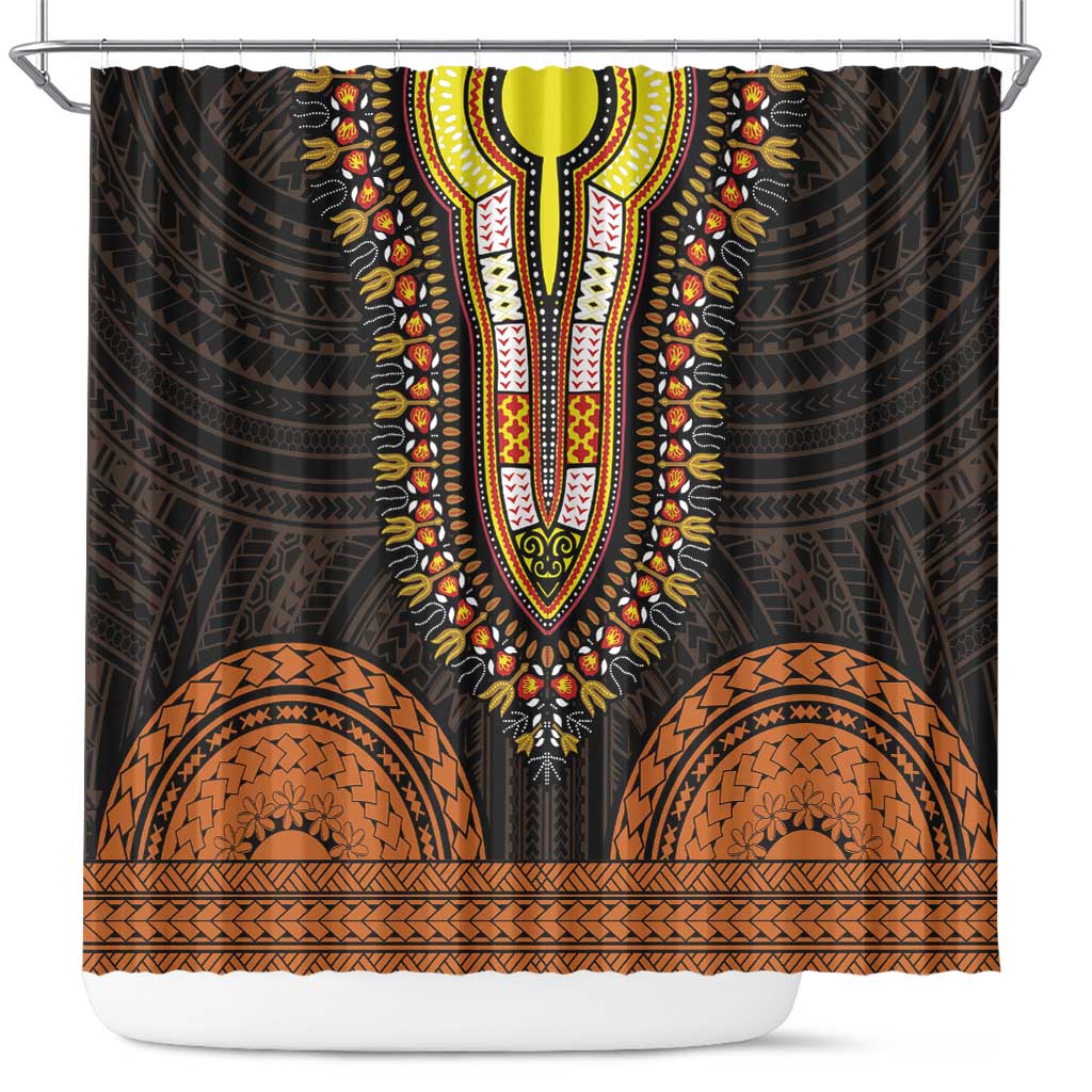 African Dashiki and Polynesian Pattern Shower Curtain Gold