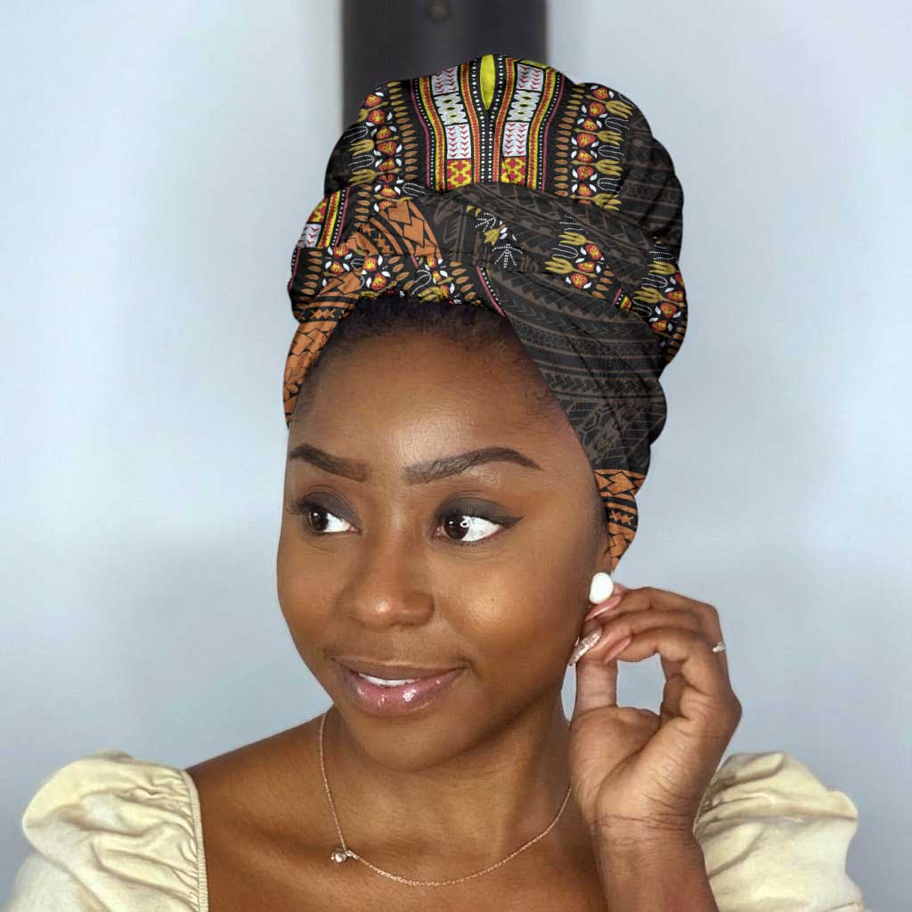 African Dashiki and Polynesian Pattern Simple Headwrap Gold