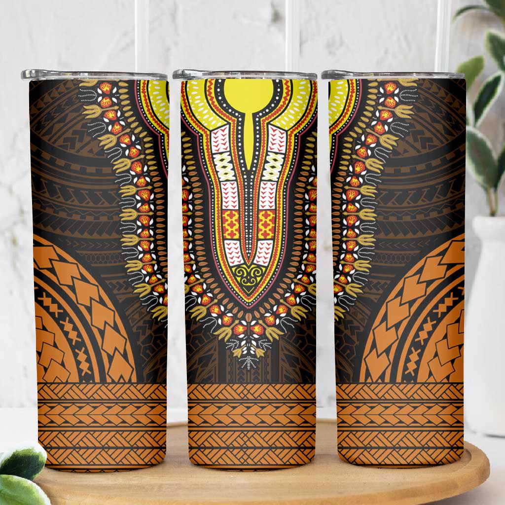 African Dashiki and Polynesian Pattern Skinny Tumbler Gold