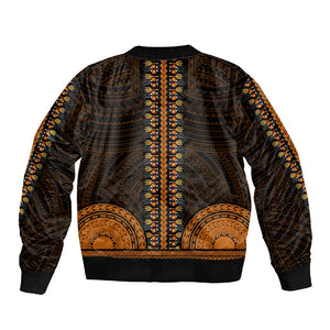 African Dashiki and Polynesian Pattern Sleeve Zip Bomber Jacket Gold