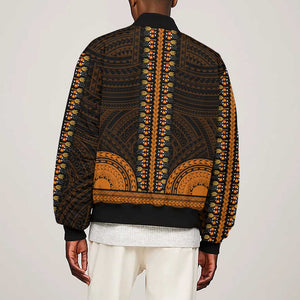 African Dashiki and Polynesian Pattern Sleeve Zip Bomber Jacket Gold