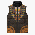 African Dashiki and Polynesian Pattern Sleeveless Puffer Jacket Gold