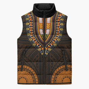 African Dashiki and Polynesian Pattern Sleeveless Puffer Jacket Gold