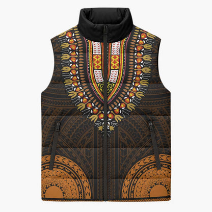 African Dashiki and Polynesian Pattern Sleeveless Puffer Jacket Gold