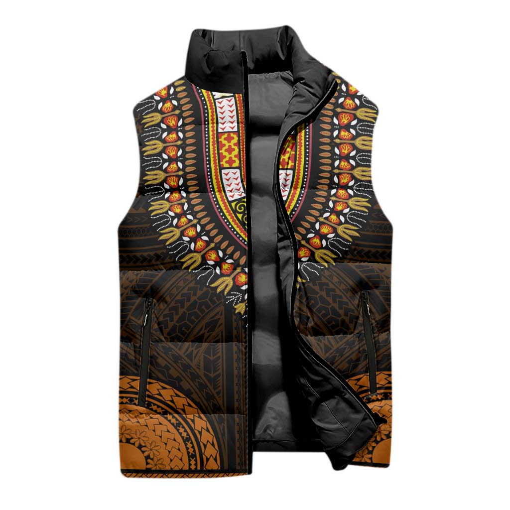 African Dashiki and Polynesian Pattern Sleeveless Puffer Jacket Gold