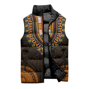 African Dashiki and Polynesian Pattern Sleeveless Puffer Jacket Gold