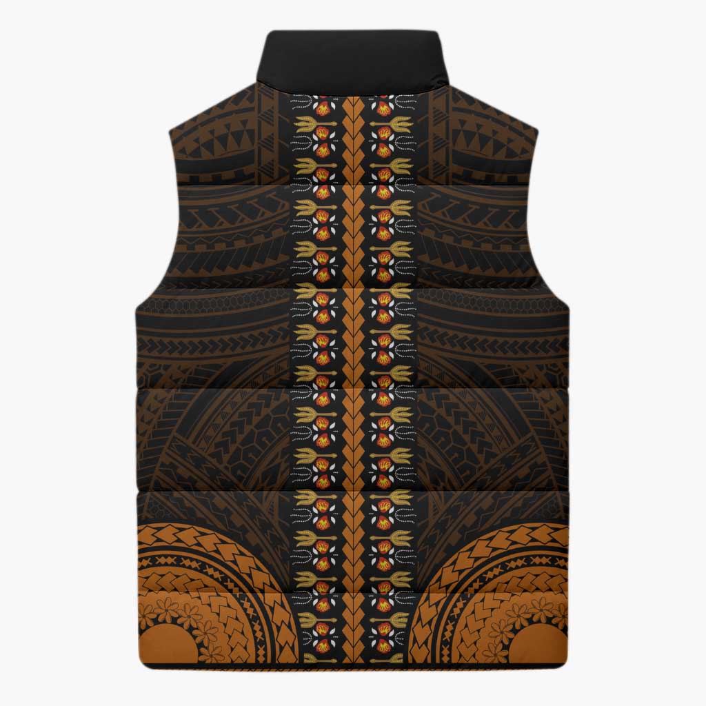 African Dashiki and Polynesian Pattern Sleeveless Puffer Jacket Gold