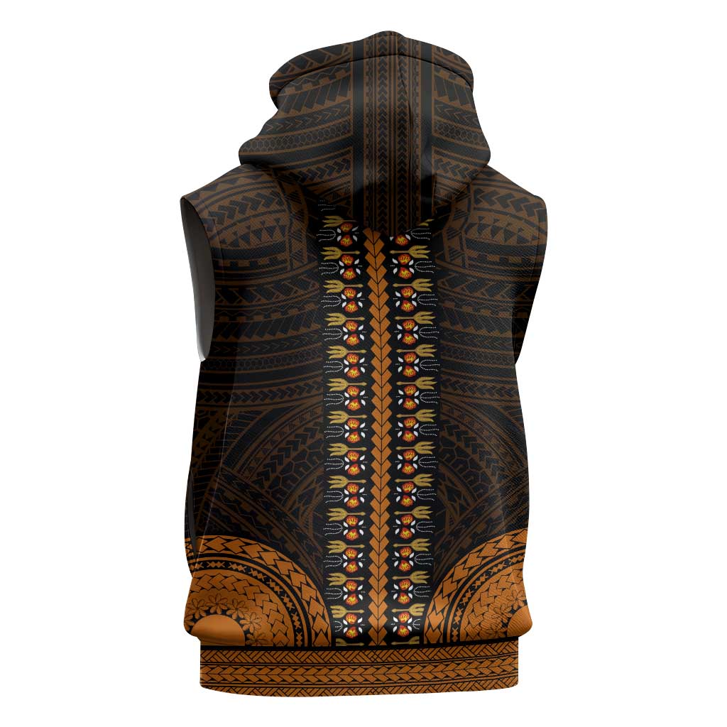African Dashiki and Polynesian Pattern Sleeveless Zip Hoodie Gold - African Pride