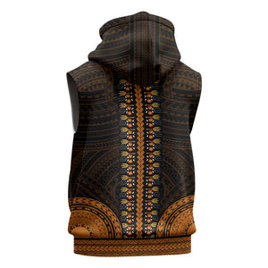 African Dashiki and Polynesian Pattern Sleeveless Zip Hoodie Gold - African Pride