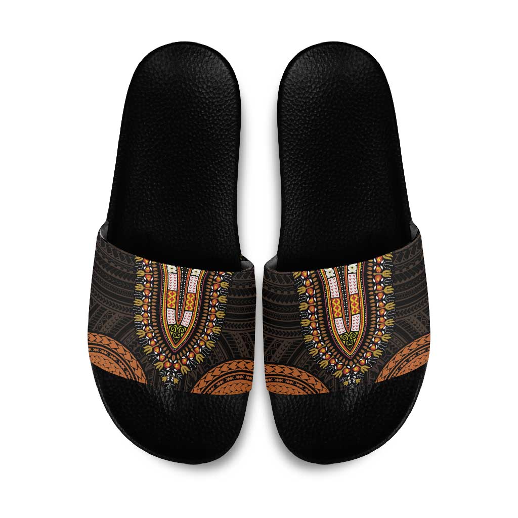 African Dashiki and Polynesian Pattern Slide Sandals Gold