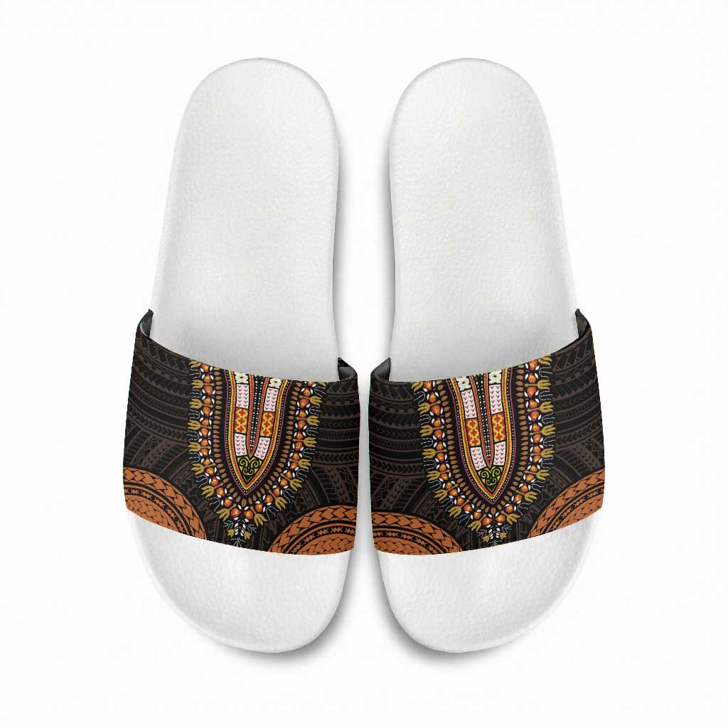 African Dashiki and Polynesian Pattern Slide Sandals Gold